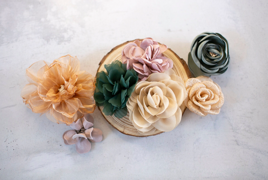 Craft Flower Multipack | Boho Fabric Flower Variety Bundle | Desert Blooms Appliqué Flowers | Muted Earthtone Floral Decorations Table Scape