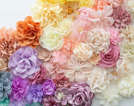 Fabric Flower Grab Bag: Rainbow Craft Appliques, Assorted Colors Pick Your Color Palette